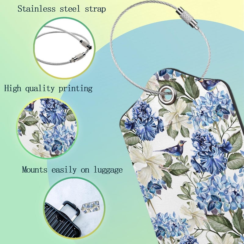SKYDAWNY Hibiscus Flowers Luggage Tag,Bird Watercolor Luggage Tags of Set 2 Leather Identifiers Privacy Cover with Stainless Steel Loop for Women Men Travel Bag Suitcase - Image 4